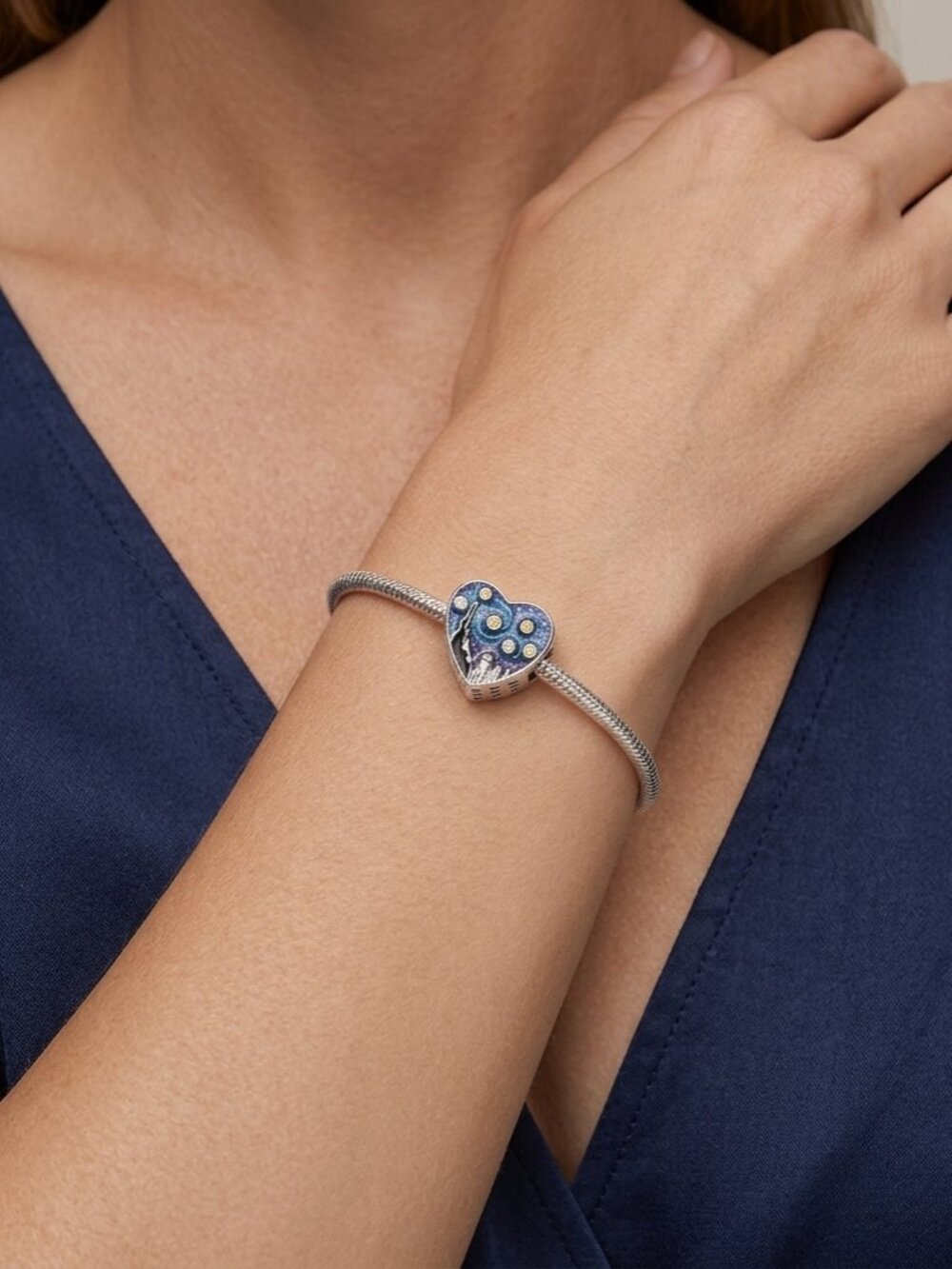 Starry Night Swirling Heart Charm